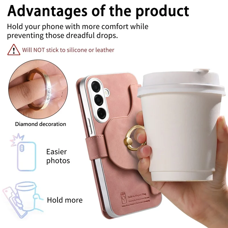 Für Samsung Galaxy S26+ Hülle RFID-Schutz Abnehmbare Magnetische Ledertasche Mit Ringhalter - Rosa