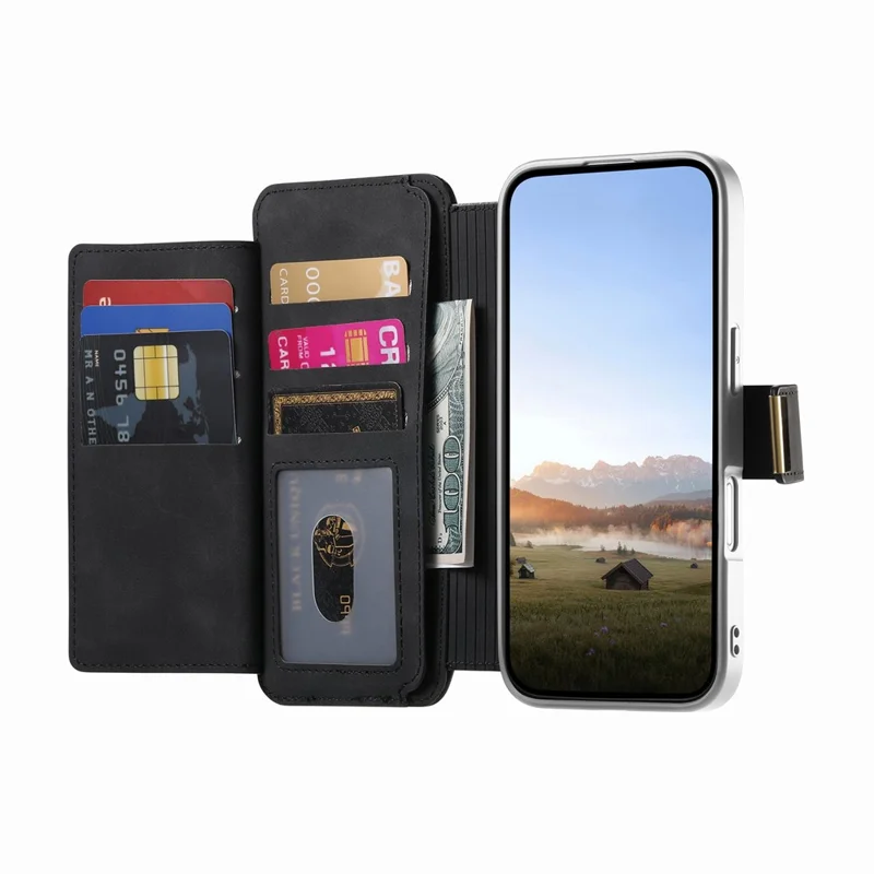 Für Samsung Galaxy A17 4G / A17 5G Hülle RFID-Schutz Abnehmbare Magnetische Ledertelefonhülle mit Ringhalter – Schwarz