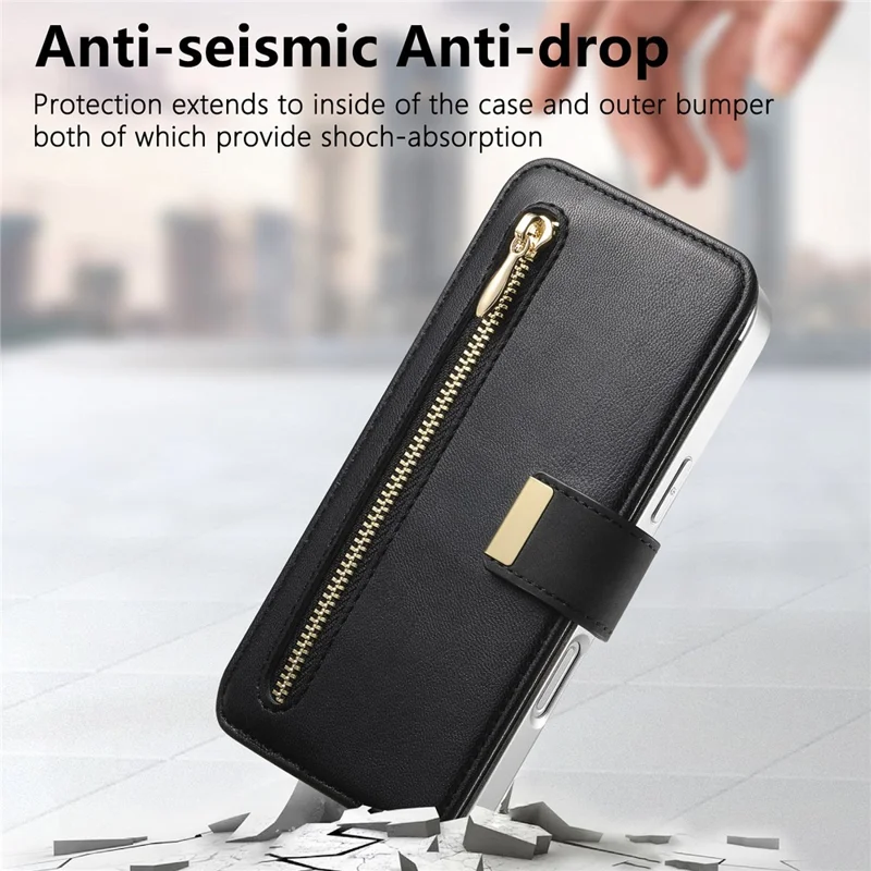 Für Samsung Galaxy A17 4G / A17 5G Hülle RFID-Schutz Abnehmbare Magnetische Ledertelefonhülle mit Ringhalter – Schwarz