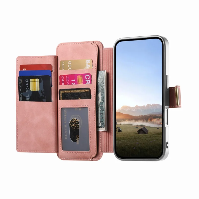 Voor OnePlus 15 5G-hoesje RFID-blokkering Afneembaar magnetisch lederen telefoonhoesje met ringhouder - Roze