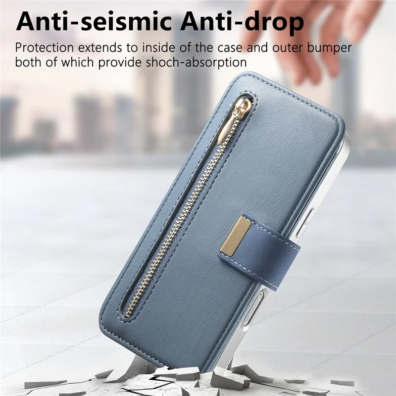 For Samsung Galaxy A07 4G / A07 5G Case RFID-blokerende, aftagelig magnetisk læderet telefondækning med ringholder - Blå