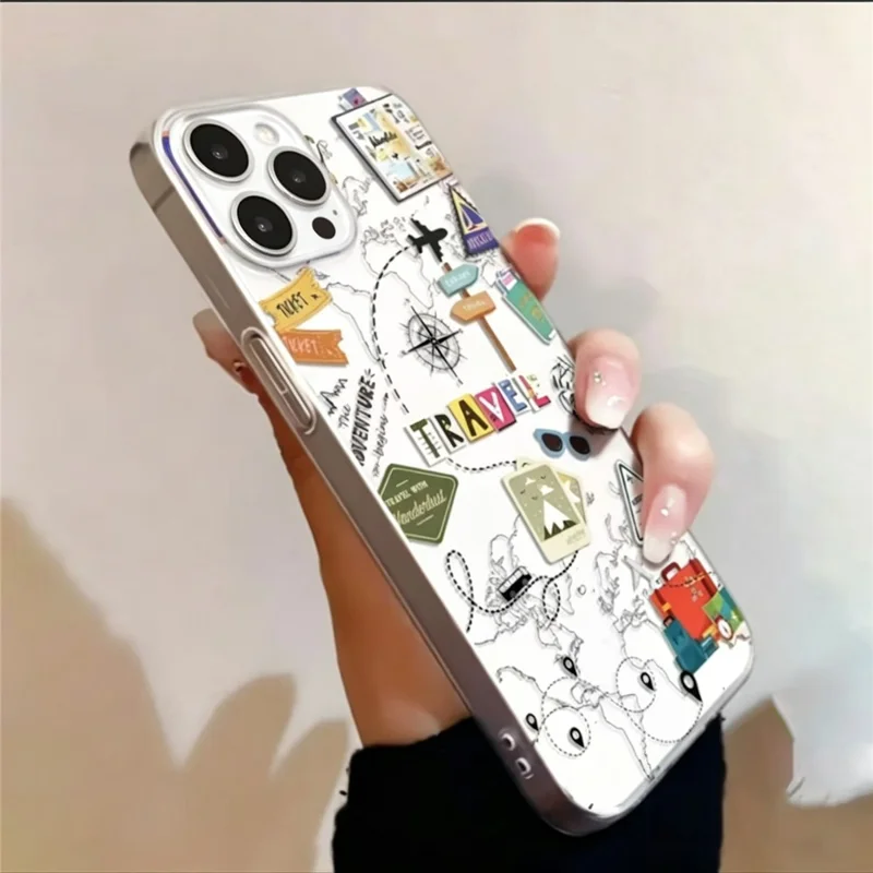 For iPhone 16 Plus Case Travel Map Aircraft Pattern Clear TPU Shockproof Phone Cover - Transparent