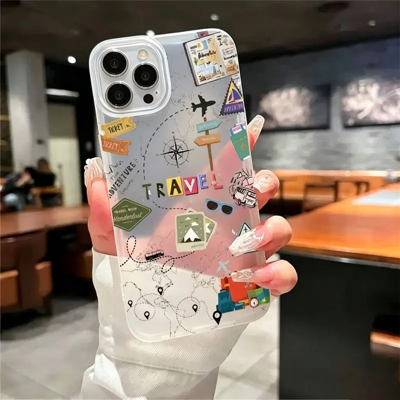 For iPhone Air Case Travel Map Aircraft Pattern Clear TPU Shockproof Phone Cover - Transparent