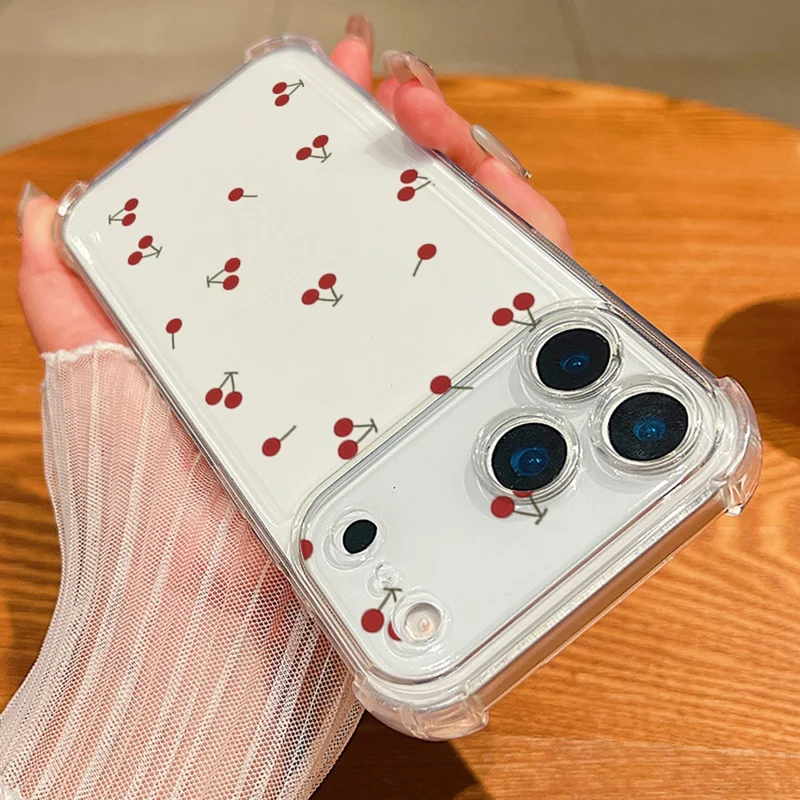 Coque pour iPhone Air, motif Cerisier, protection des quatre coins, housse transparente en TPU - Cerisier