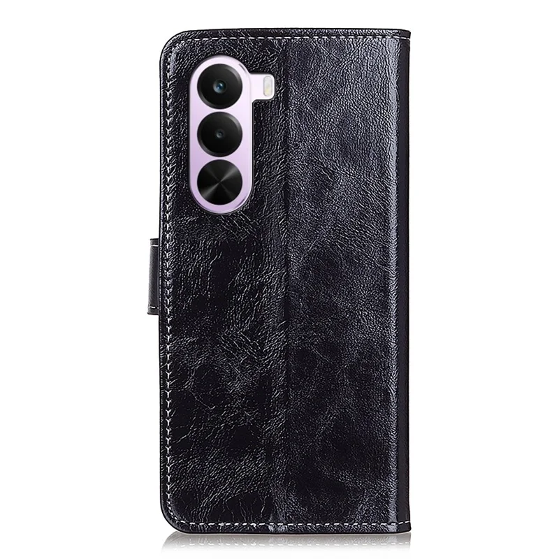 For OnePlus Nord CE6 Lite 5G / Realme P4x 5G Case Wallet Leather Phone Cover Crazy Horse Texture - Black