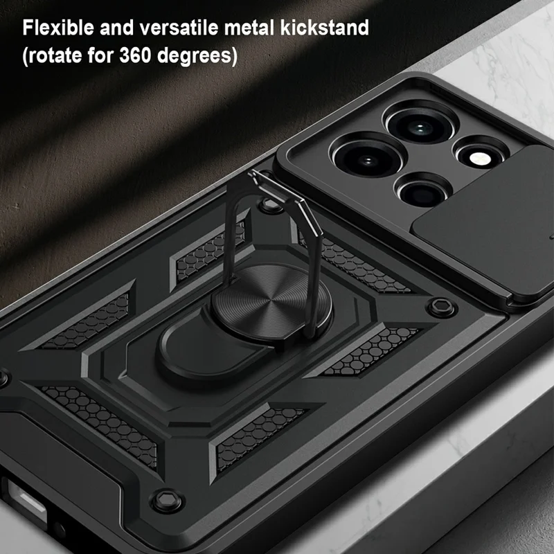 AMORUS voor OnePlus Nord 6 5G hoesje met draaibare standaard PC + TPU telefoonhoes met schuifbare lensbeugel - Zwart
