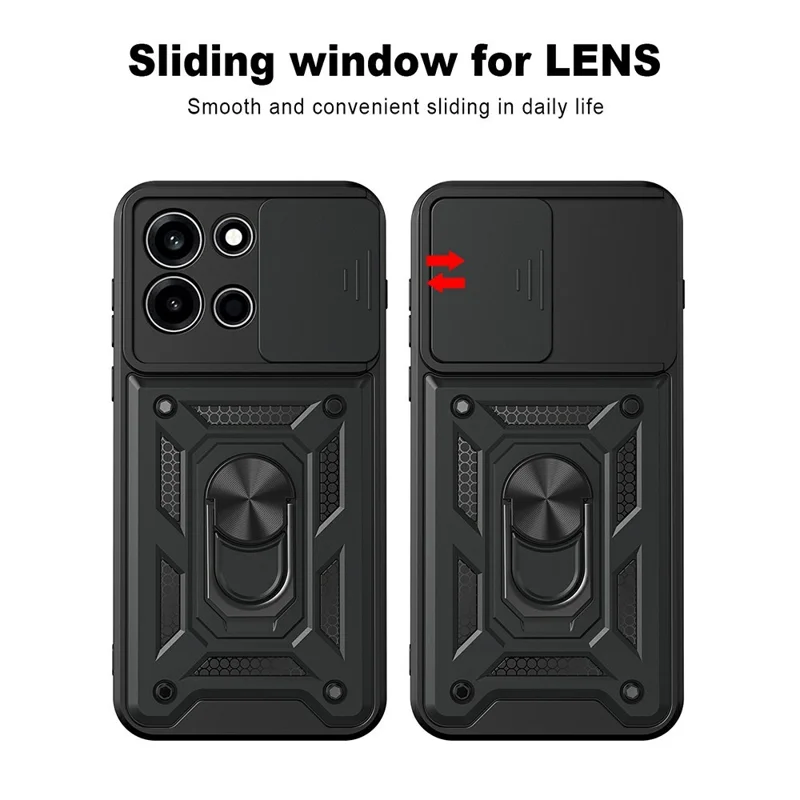 AMORUS voor OnePlus Nord 6 5G hoesje met draaibare standaard PC + TPU telefoonhoes met schuifbare lensbeugel - Zwart
