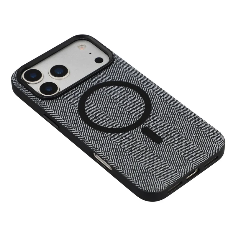 X-LEVEL For iPhone 17 Pro Max Magnetic Case Herringbone Pattern Leather + PC + TPU Phone Cover - Black