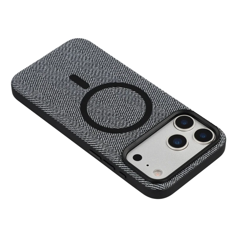 X-LEVEL For iPhone 17 Pro Max Magnetic Case Herringbone Pattern Leather + PC + TPU Phone Cover - Black