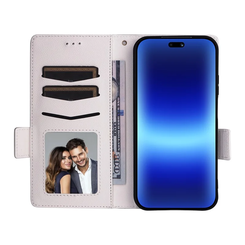 Obudowa do Huawei Pura 90 z portfellem, z fakturą litchi, z paskiem na nadgarstek – biały