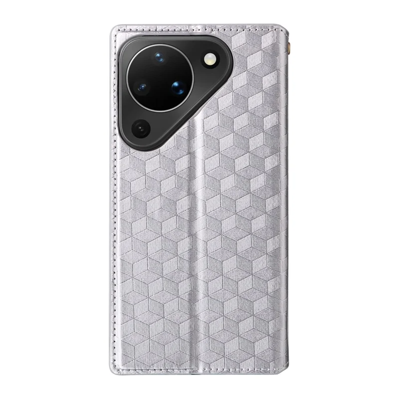 Etui portfelowe do Huawei Pura 90 z nadrukiem rombów, pokrowiec z syntetycznej skóry PU - Srebrny