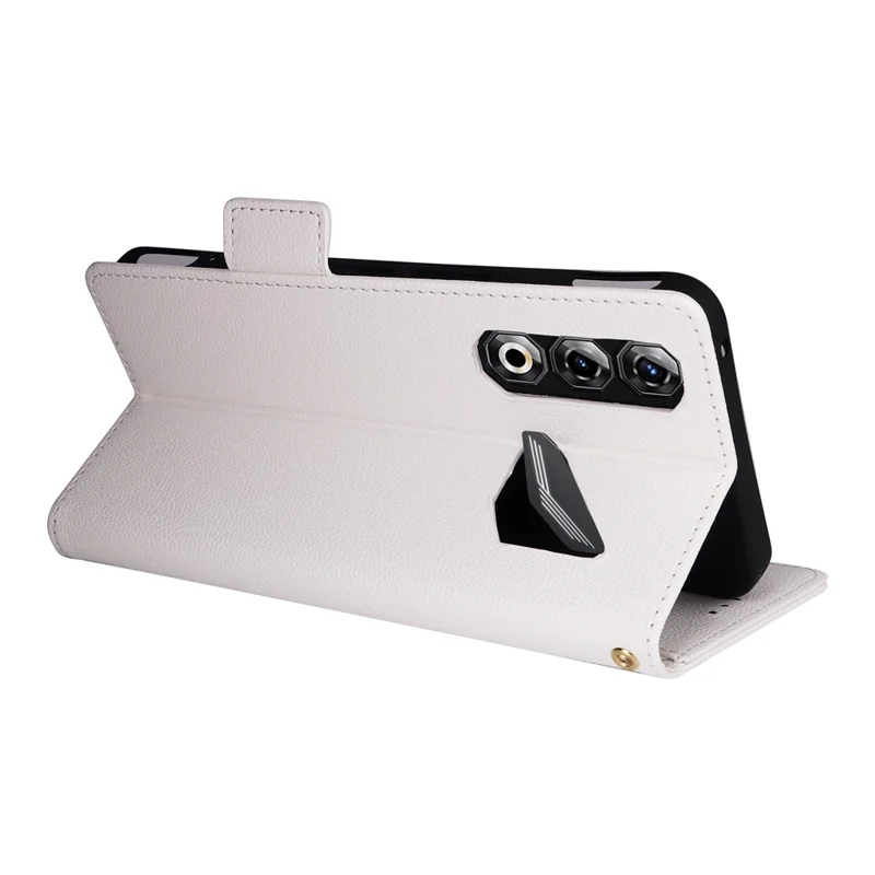 For ZTE nubia Neo 5 Pro 5G Case Litchi Texture Wallet Leather Phone Cover with Wrist Strap - White