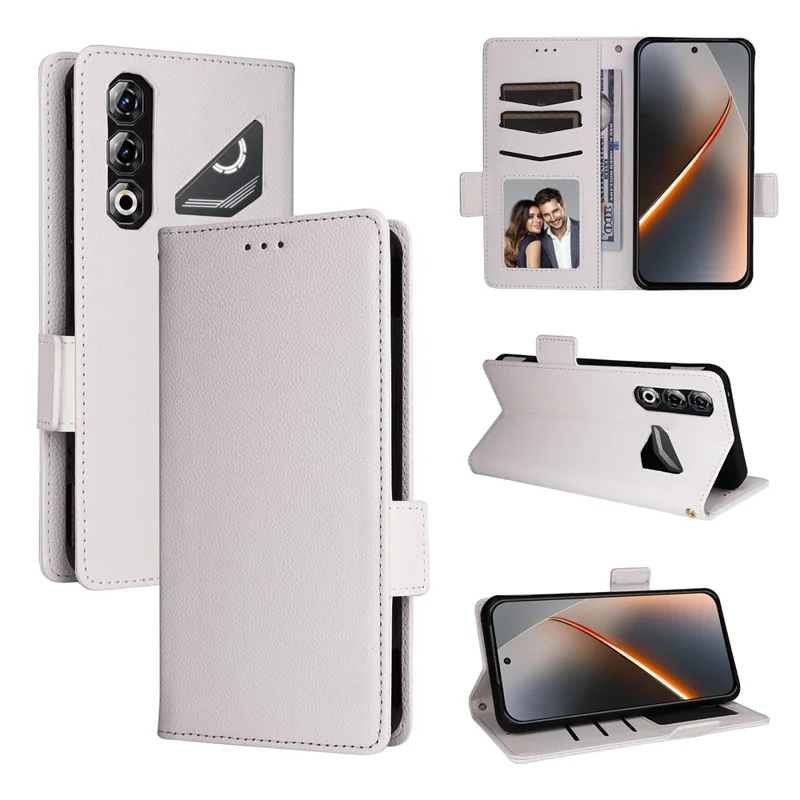 For ZTE nubia Neo 5 Pro 5G Case Litchi Texture Wallet Leather Phone Cover with Wrist Strap - White