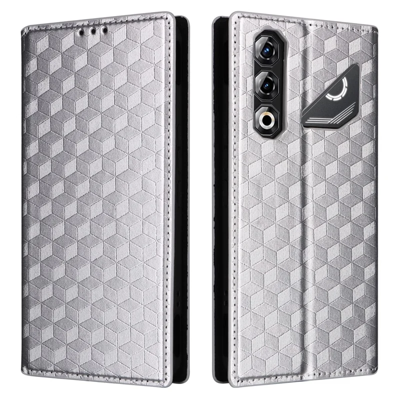 For ZTE nubia Neo 5 Pro 5G Case Wallet Rhombus Imprinted PU Leather Phone Cover - Silver