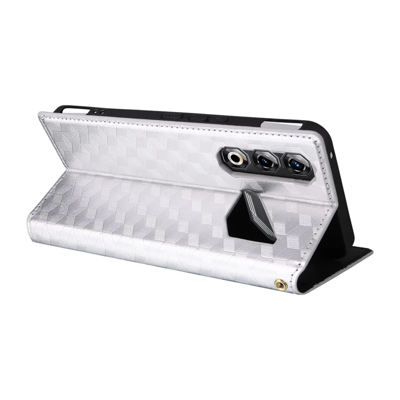 For ZTE nubia Neo 5 Pro 5G Case Wallet Rhombus Imprinted PU Leather Phone Cover - Silver