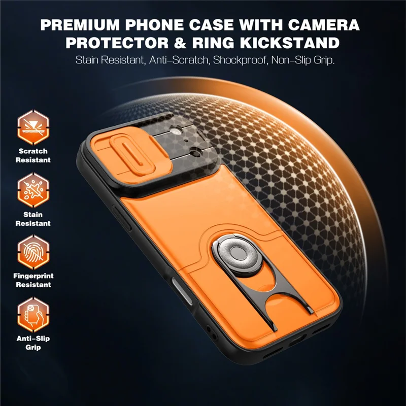 For iPhone 17 Pro Case with Slide Camera Cover Kickstand PC + TPU Protective Phone Shell - Blue