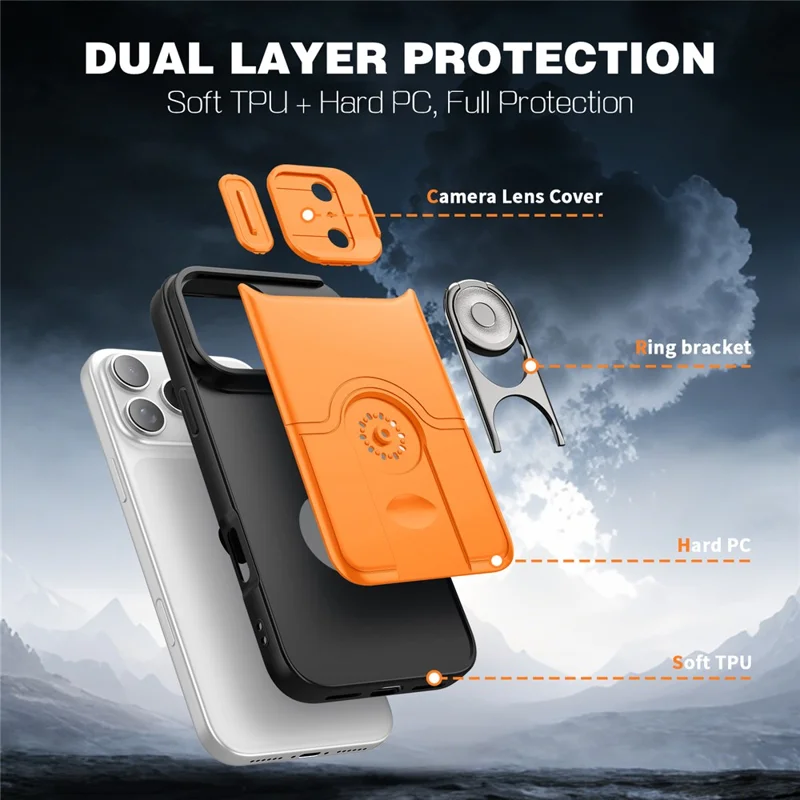 For iPhone 17 Pro Case with Slide Camera Cover Kickstand PC + TPU Protective Phone Shell - Blue