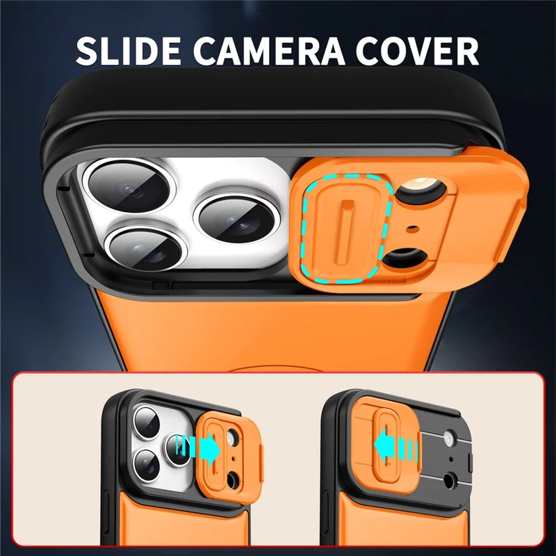 For iPhone 17 Pro Case with Slide Camera Cover Kickstand PC + TPU Protective Phone Shell - Blue