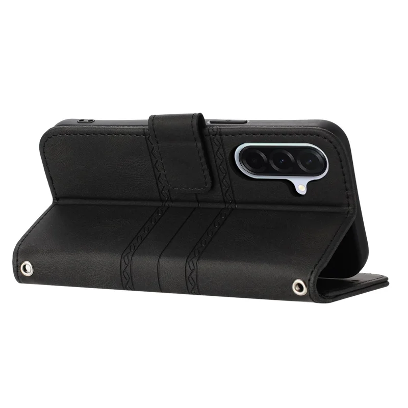 Funda cartera para Samsung Galaxy A27, carcasa de cuero con diseño impreso y correa de mano - Negro