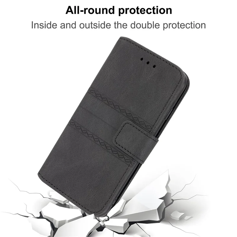 Funda cartera para Samsung Galaxy A27, carcasa de cuero con diseño impreso y correa de mano - Negro