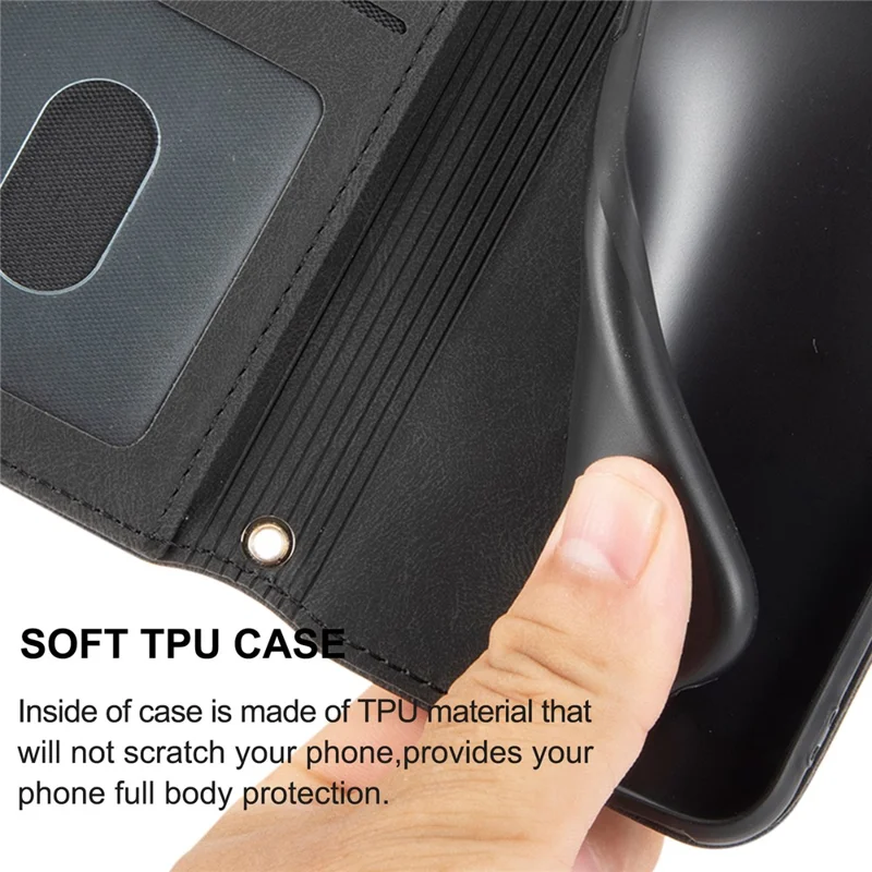 Funda cartera para Samsung Galaxy A27, carcasa de cuero con diseño impreso y correa de mano - Negro
