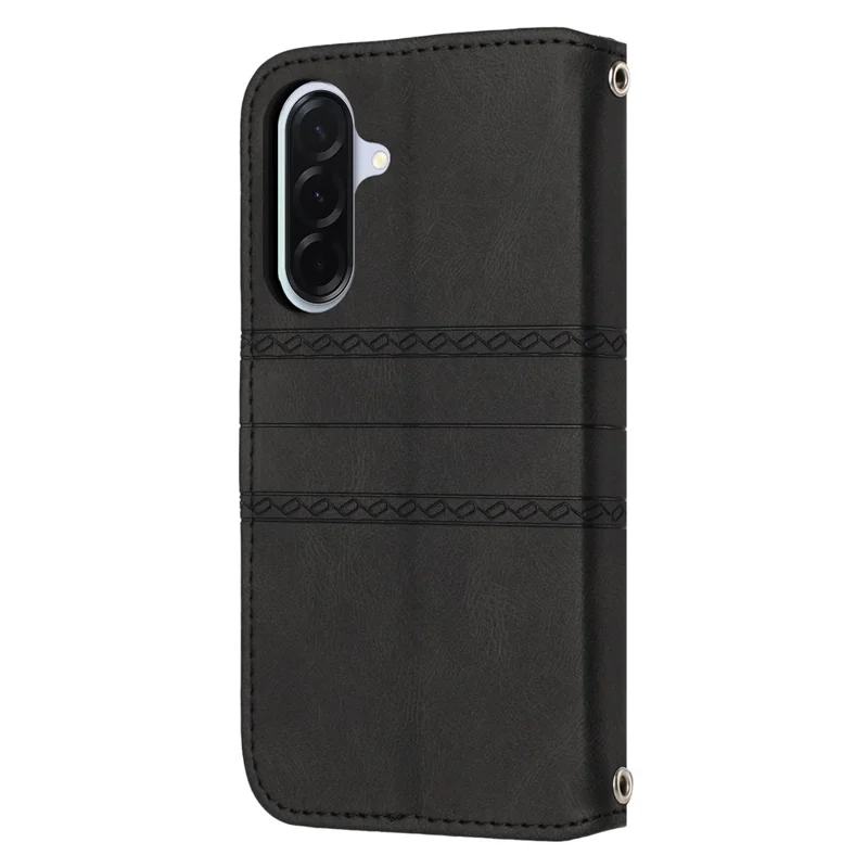 Funda cartera para Samsung Galaxy A27, carcasa de cuero con diseño impreso y correa de mano - Negro