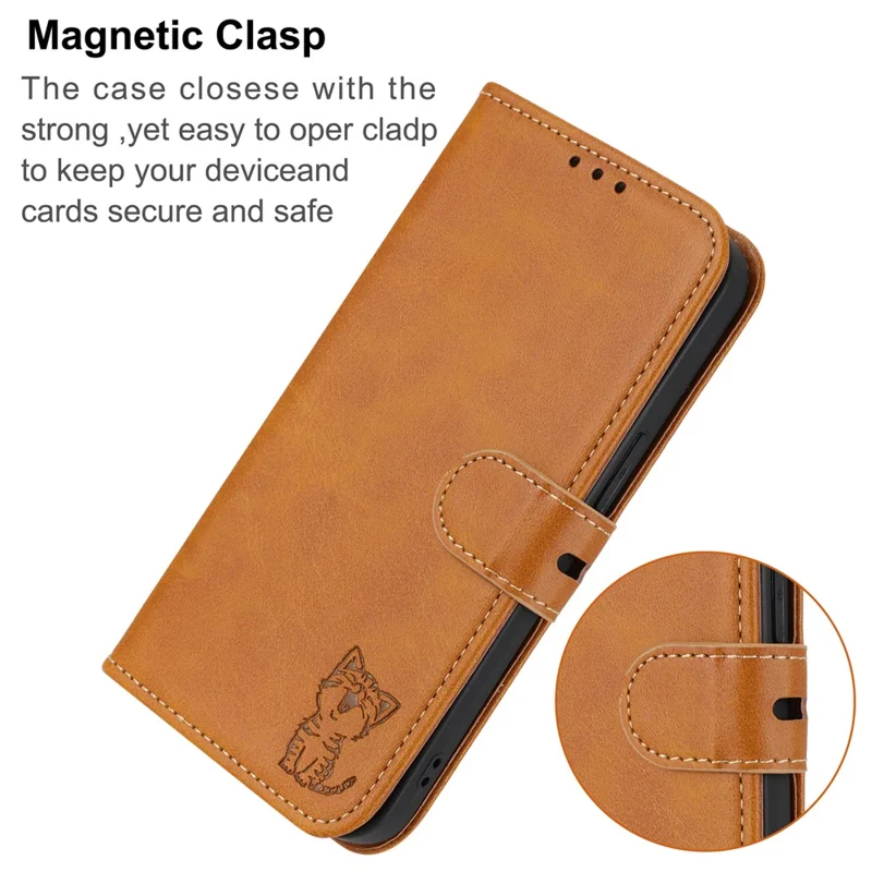 For Samsung Galaxy A27 Case Happy Cat Pattern Imprinted Leather Wallet Phone Cover - Yellow