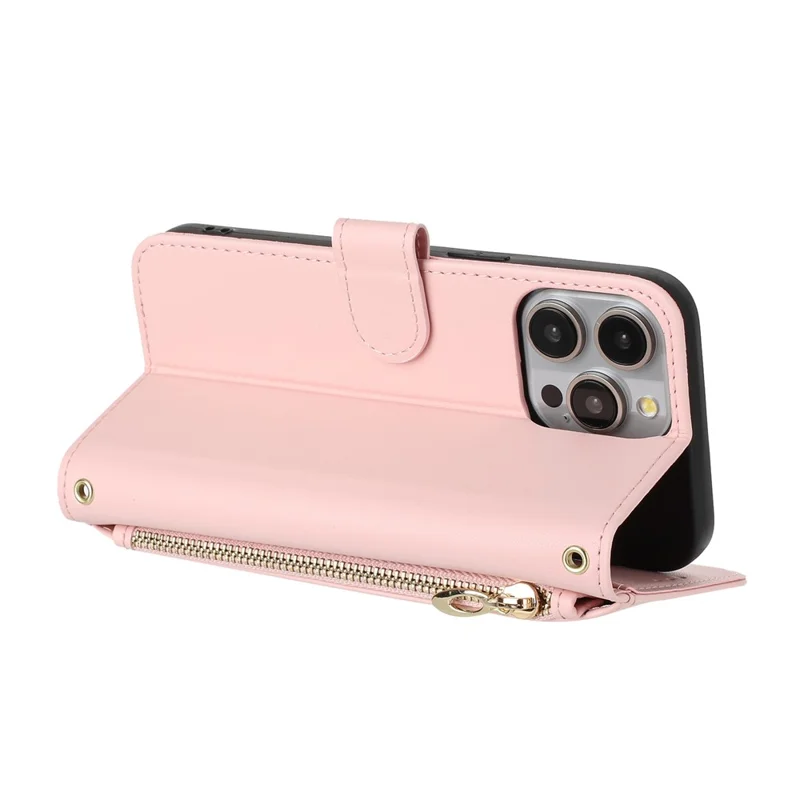 For Xiaomi Redmi 15a 5G Case Glitter Butterfly Zipper Pocket Stand Leather Phone Cover with Hand Strap  /  Shoulder Strap - Pink