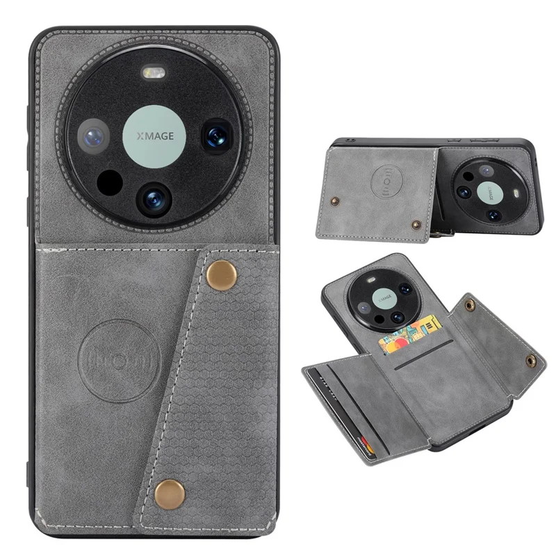Capa para Huawei Mate 80 / 80 Pro Champion Edition com Slots para Cartões, Suporte, em Pele + TPU - Cinzento