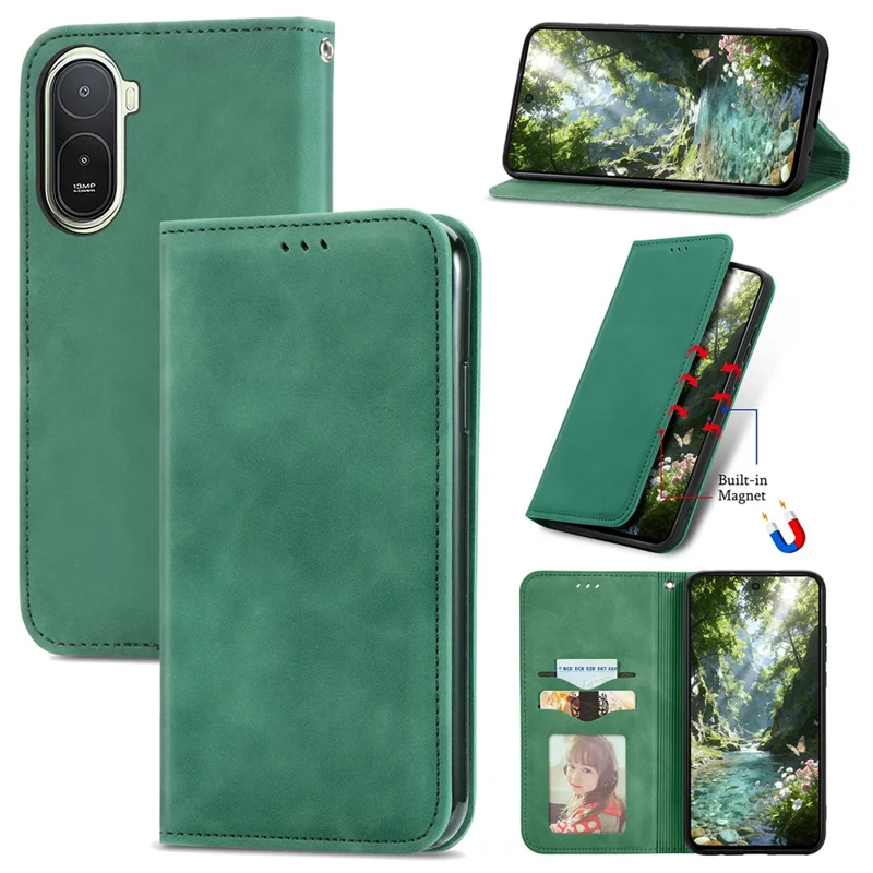 For Xiaomi Redmi A7 Pro 5G Leather Case with Card Holder Magnetic Absorption Phone Cover - Green