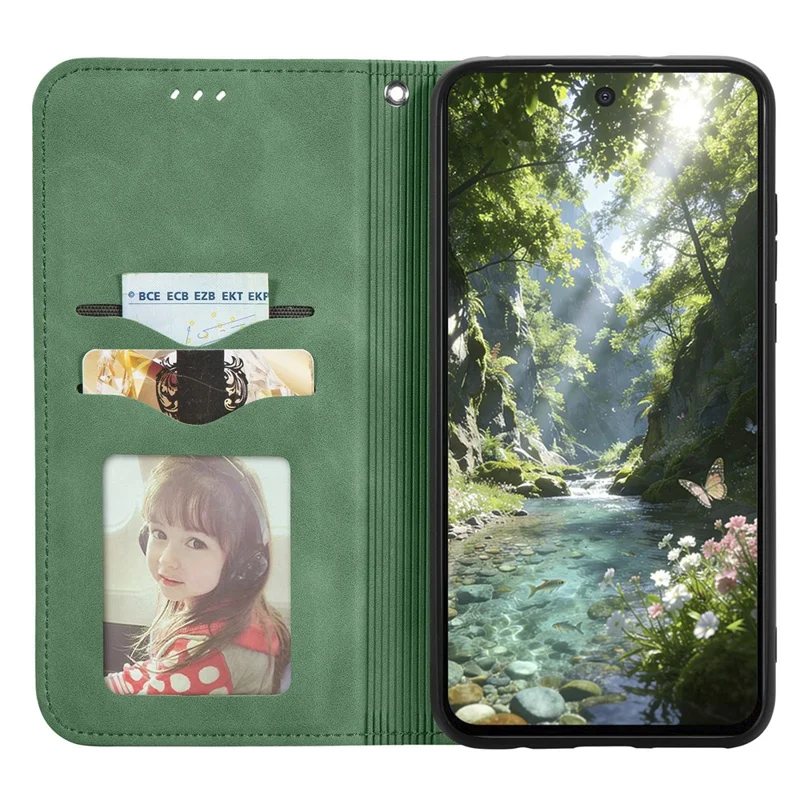 For Xiaomi Redmi A7 Pro 5G Leather Case with Card Holder Magnetic Absorption Phone Cover - Green