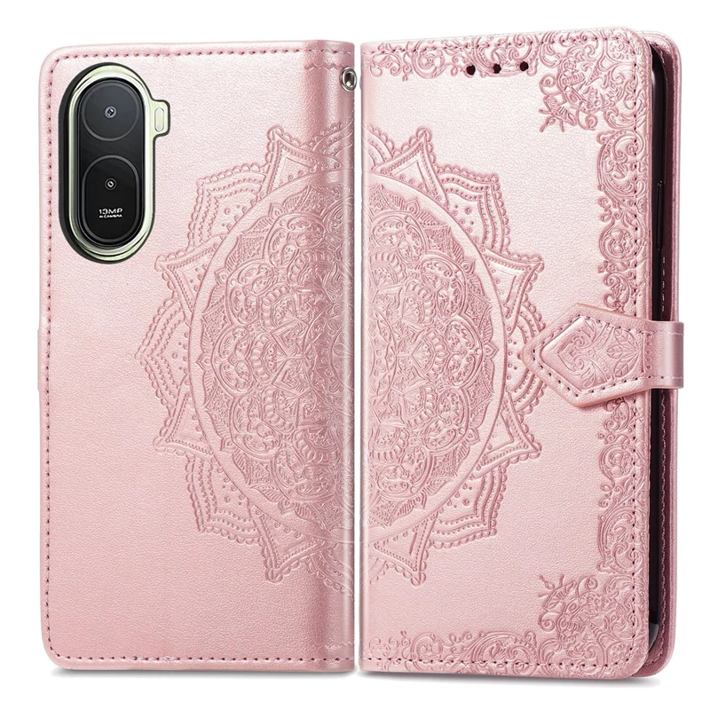 For Xiaomi Redmi A7 Pro 5G Wallet Case Mandala Flower Leather Phone Cover Stand - Rose Gold