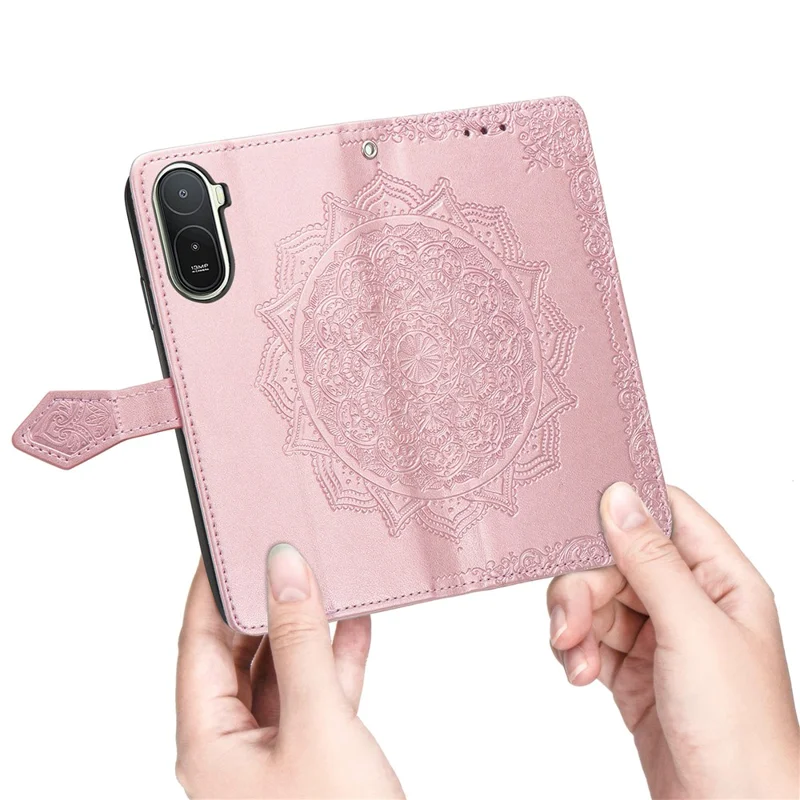 For Xiaomi Redmi A7 Pro 5G Wallet Case Mandala Flower Leather Phone Cover Stand - Rose Gold