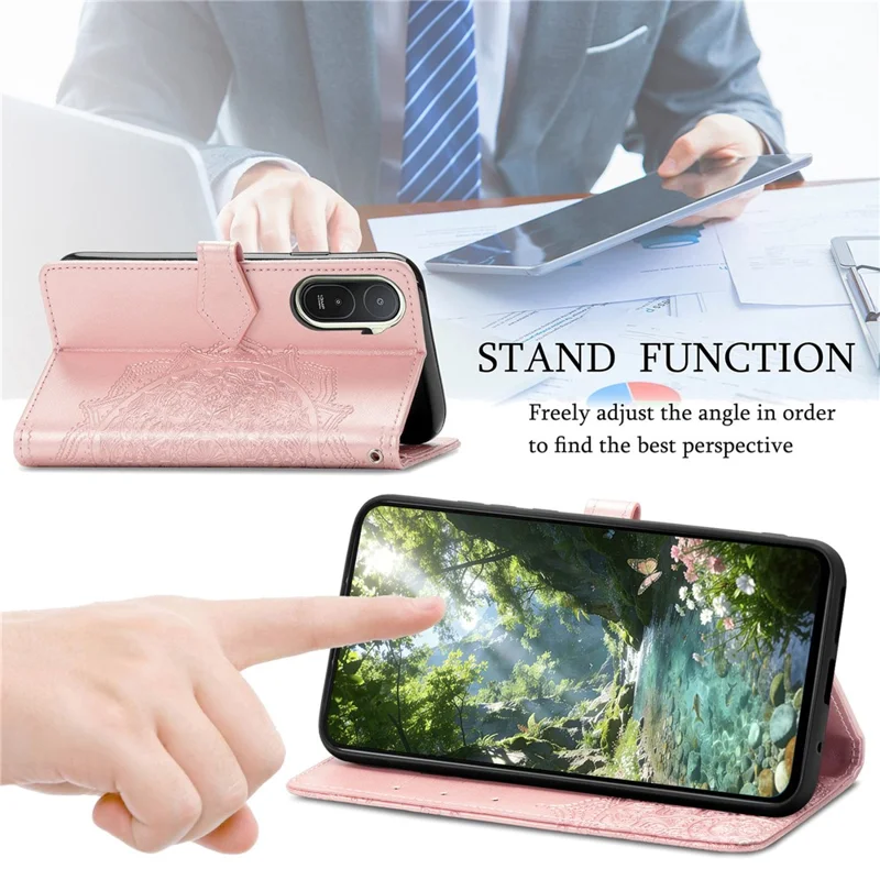 For Xiaomi Redmi A7 Pro 5G Wallet Case Mandala Flower Leather Phone Cover Stand - Rose Gold
