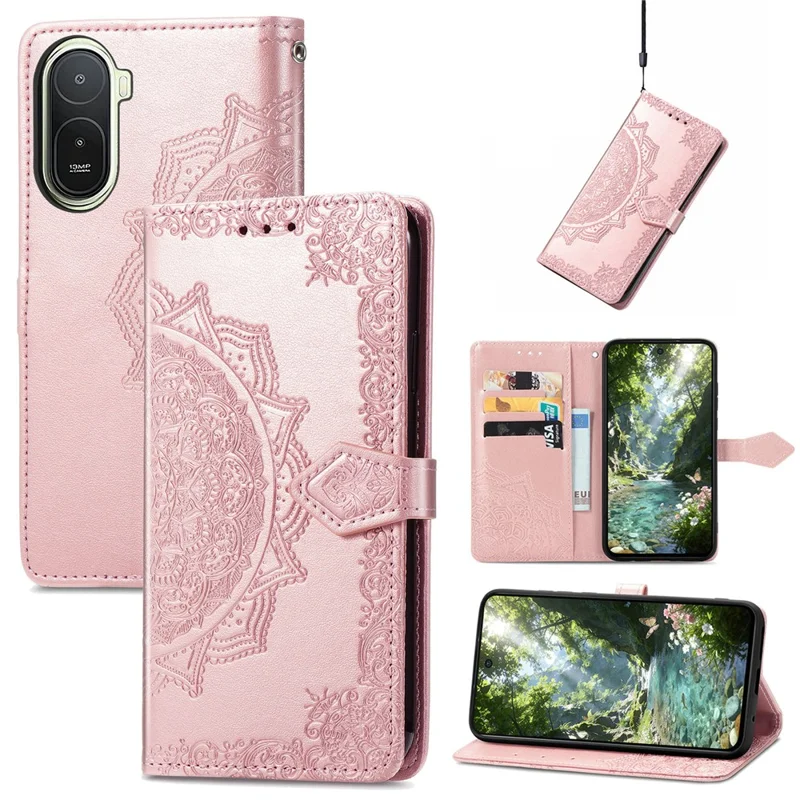 For Xiaomi Redmi A7 Pro 5G Wallet Case Mandala Flower Leather Phone Cover Stand - Rose Gold