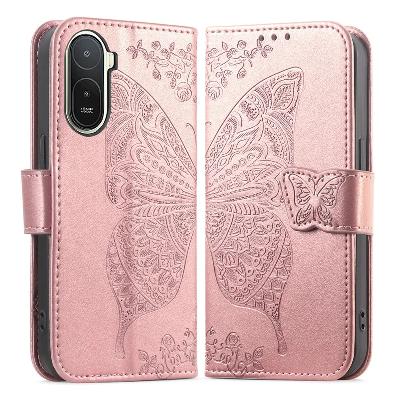 For Xiaomi Redmi A7 Pro 5G Case with Strap Butterfly Pattern PU Leather Wallet Phone Cover - Rose Gold