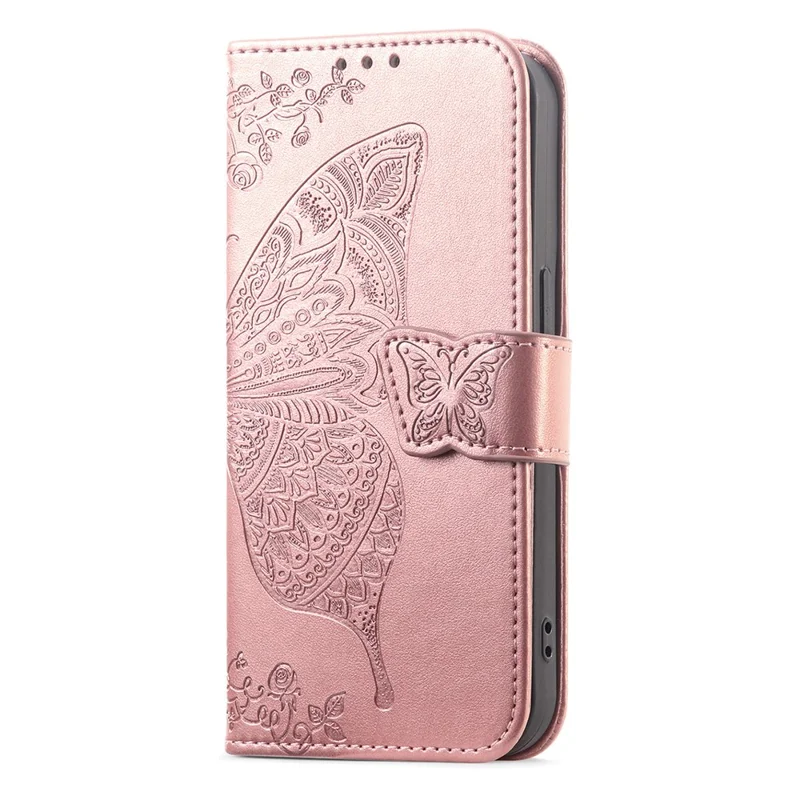 For Xiaomi Redmi A7 Pro 5G Case with Strap Butterfly Pattern PU Leather Wallet Phone Cover - Rose Gold