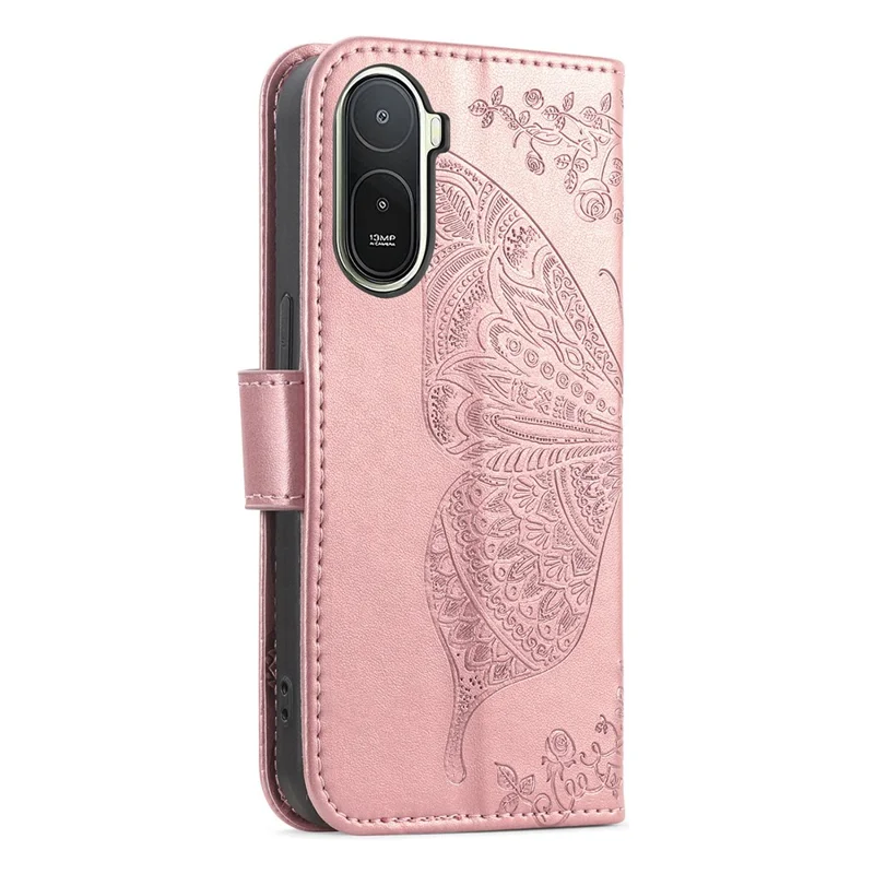For Xiaomi Redmi A7 Pro 5G Case with Strap Butterfly Pattern PU Leather Wallet Phone Cover - Rose Gold