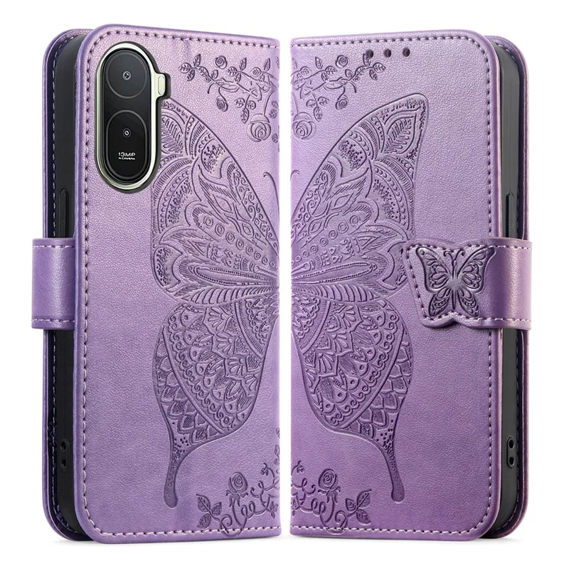 Funda para Xiaomi Redmi A7 Pro 5G con Correa, Diseño de Mariposa, Funda de Cuero PU Tipo Cartera - Morado Claro
