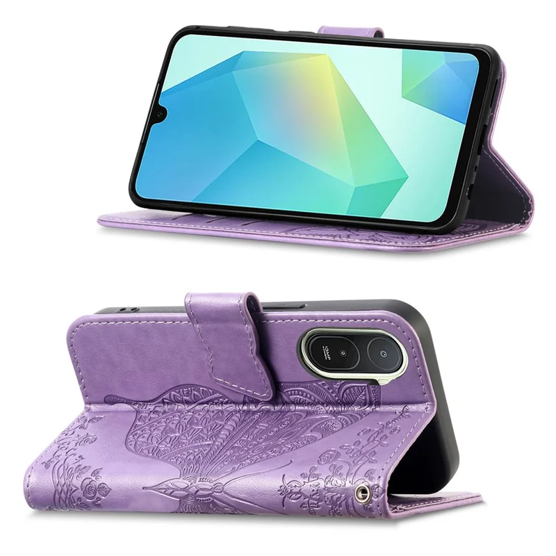 Funda para Xiaomi Redmi A7 Pro 5G con Correa, Diseño de Mariposa, Funda de Cuero PU Tipo Cartera - Morado Claro