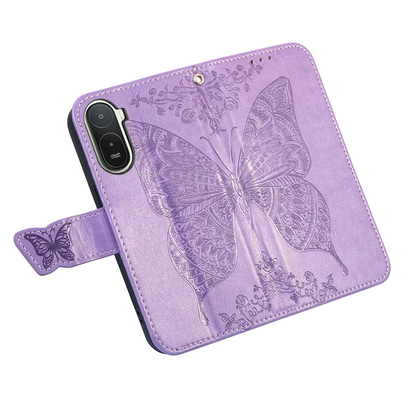Funda para Xiaomi Redmi A7 Pro 5G con Correa, Diseño de Mariposa, Funda de Cuero PU Tipo Cartera - Morado Claro