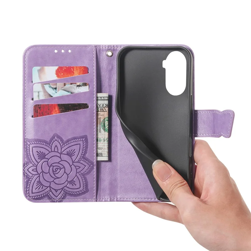Funda para Xiaomi Redmi A7 Pro 5G con Correa, Diseño de Mariposa, Funda de Cuero PU Tipo Cartera - Morado Claro