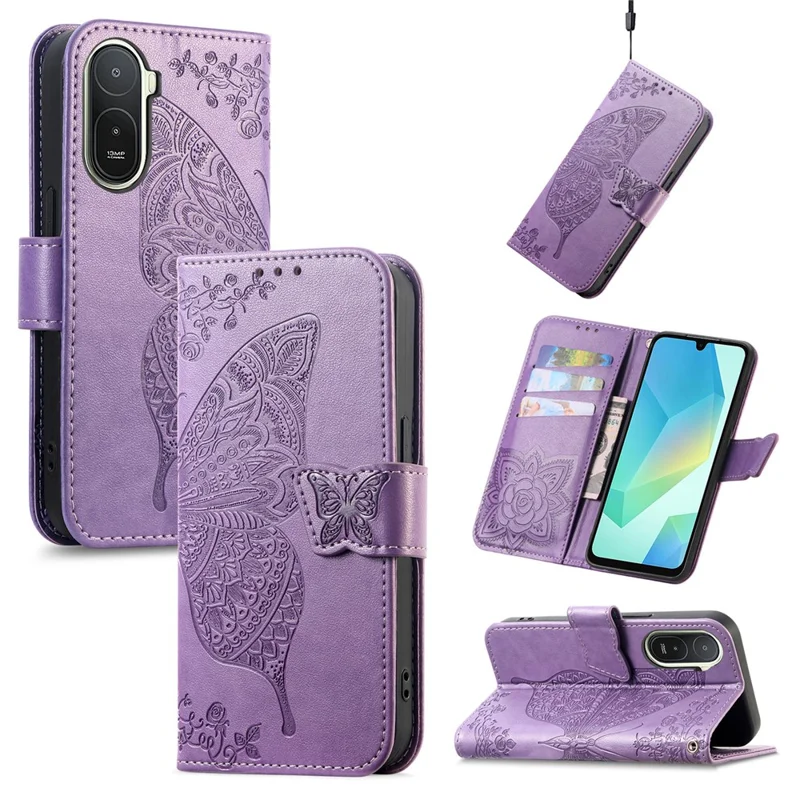Funda para Xiaomi Redmi A7 Pro 5G con Correa, Diseño de Mariposa, Funda de Cuero PU Tipo Cartera - Morado Claro