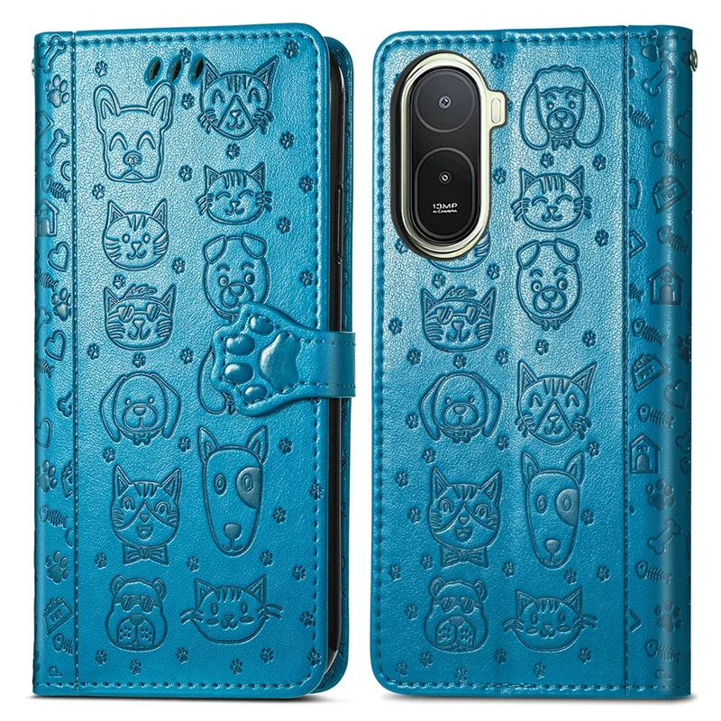 For Xiaomi Redmi A7 Pro 5G Case Flip Wallet Leather Phone Cover with Cute Cat Dog Pattern - Blue