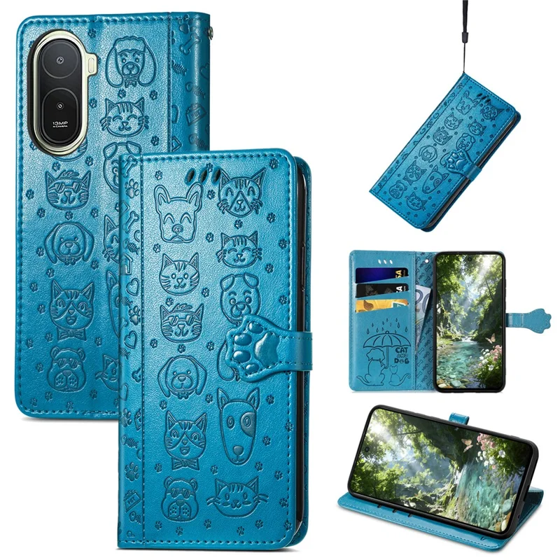 For Xiaomi Redmi A7 Pro 5G Case Flip Wallet Leather Phone Cover with Cute Cat Dog Pattern - Blue