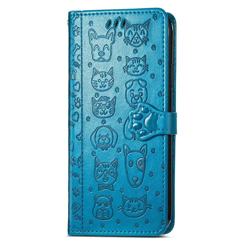 For Xiaomi Redmi A7 Pro 5G Case Flip Wallet Leather Phone Cover with Cute Cat Dog Pattern - Blue