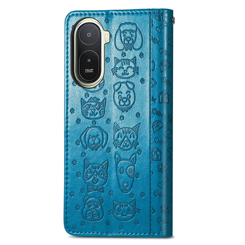 For Xiaomi Redmi A7 Pro 5G Case Flip Wallet Leather Phone Cover with Cute Cat Dog Pattern - Blue