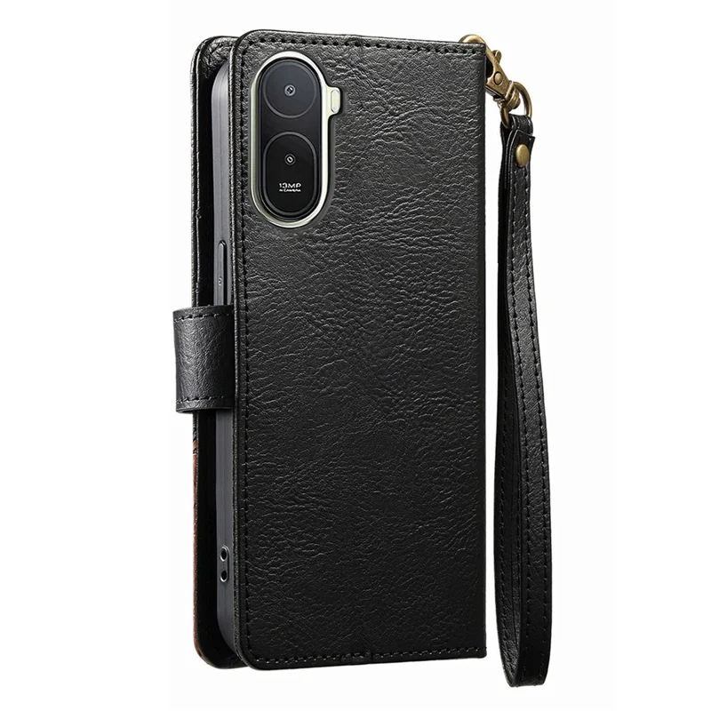 Fodral för Xiaomi Redmi A7 Pro 5G Färgstilad TPU PU-läder Vippskydd med handledsband - Svart