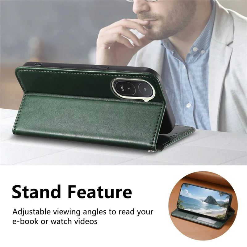 For Xiaomi Redmi A7 Pro 5G Case Wallet Tri-Color Stitching Leather Phone Cover with Elastic Wristband - Green