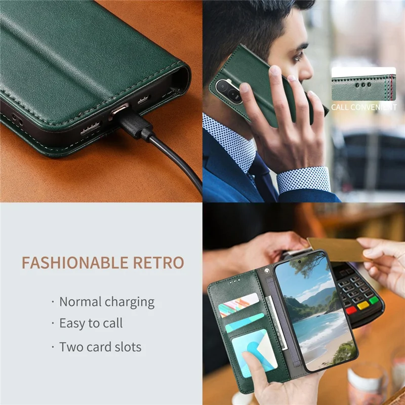 For Xiaomi Redmi A7 Pro 5G Case Wallet Tri-Color Stitching Leather Phone Cover with Elastic Wristband - Green